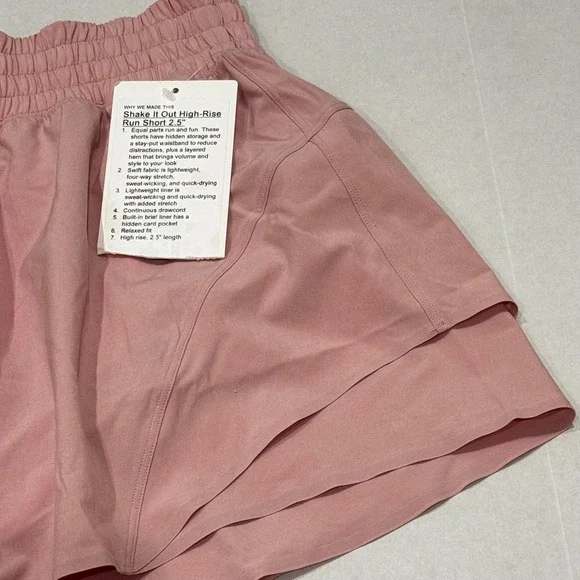 Lululemon Shake It Out High Rise Run Short 2.5 Pink Peach Size L LW71DENS - Picture 5 of 8